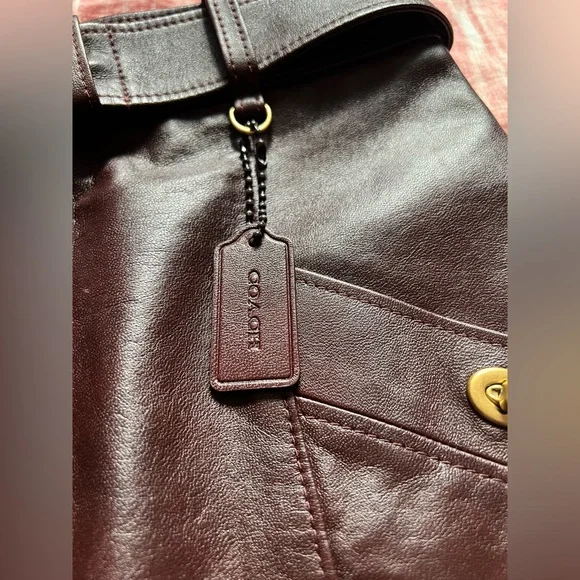 NEW COACH Espresso Lamb Leather Mahogany Snap Front Slit Midi Belt Skirt sz 0 - Picture 4 of 15